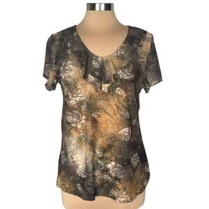 DressBarn Forest Fairy Floral Knit Top Women L Ruffle Metallic Fairy Grunge Y2K